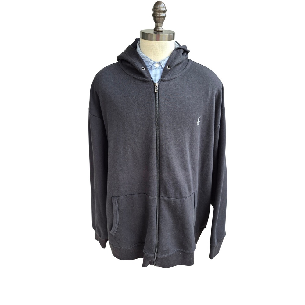 Polo Ralph Lauren Mens Full Zip Hoodie Black Pony Logo Sweatshirt‎ 4XB RARE